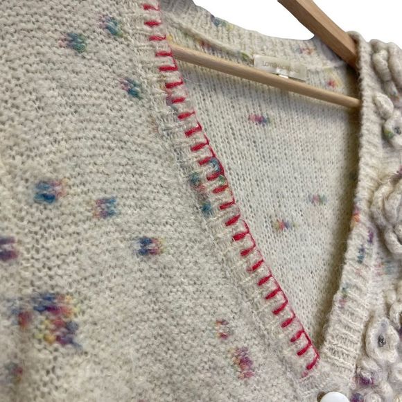 LoveShackFancy Emmanuelle Cardigan Moonrise Sweater Alpaca S Cream Long Flowers - Picture 10 of 14